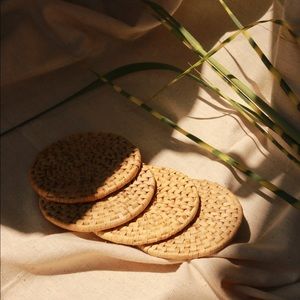 set of 4 vintage wicker coasters